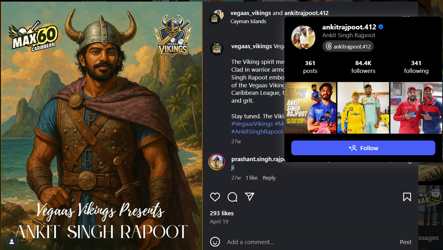 Vegaas Vikings social media campaign featuring Ankit Singh Rajpoot